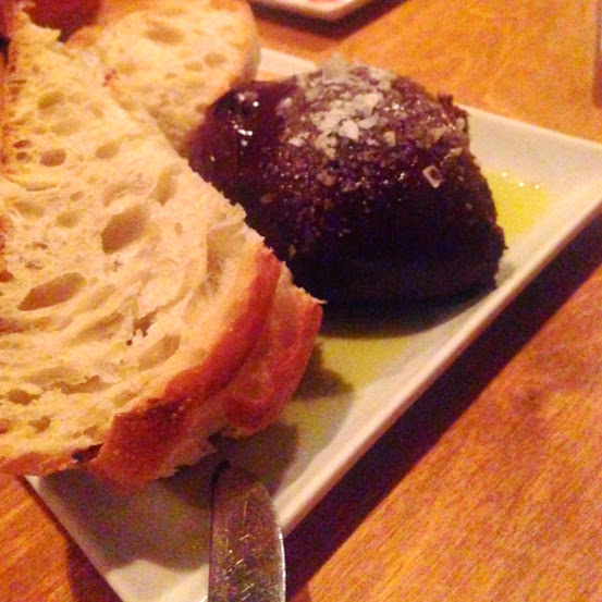 Chocolate with olive oil, sea salt, and toast