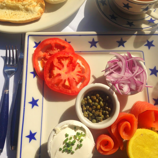 Smoked salmon bagel plate