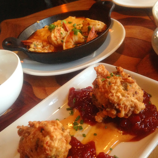 Crawfish beignets and barbecued New Orleans shrimp, Toulouse Petit