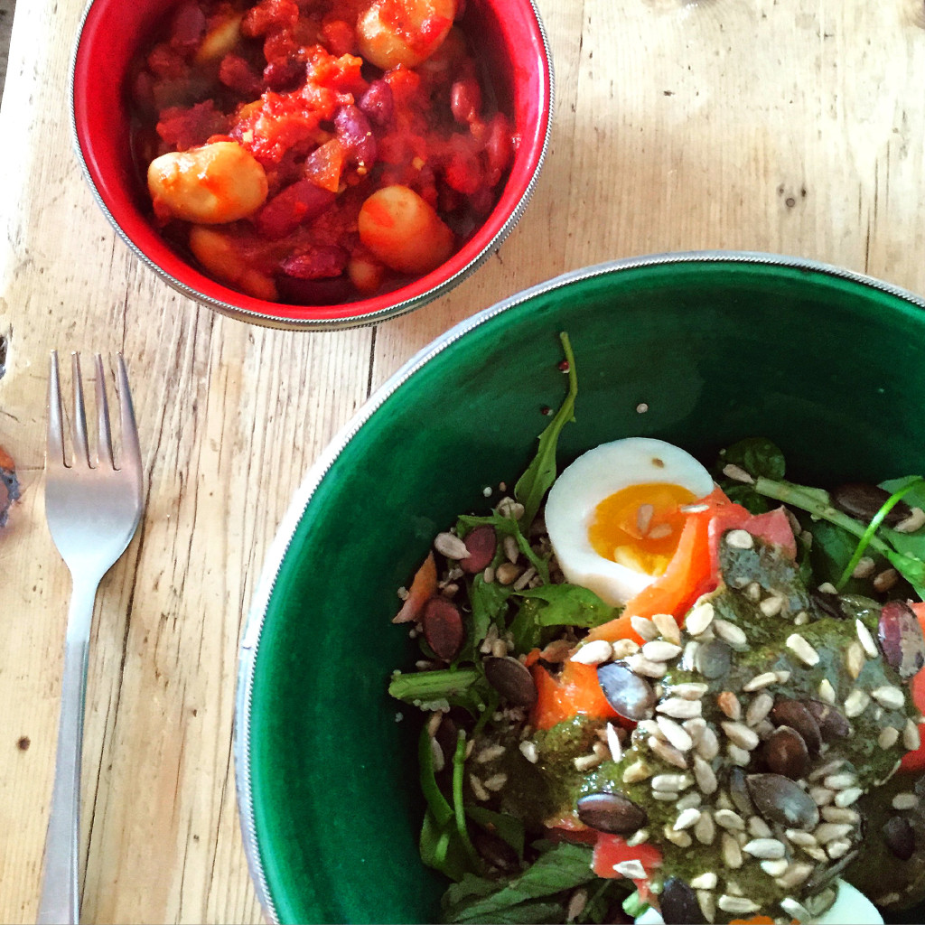 Smoked salmon salad with baked beans at Ard Bia