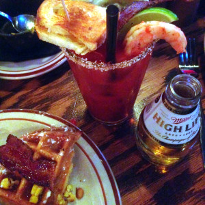 Bloody mary and bacon sweet corn waffle, Bub City