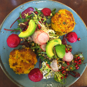 Butternut squash, quinoa, and sweet potato cakes, Avoca