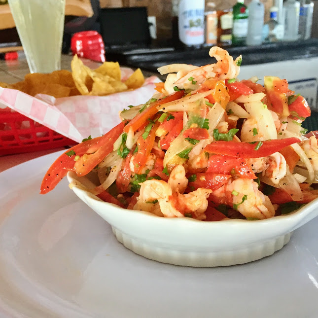 Shrimp ceviche with chips, Tiki Maya