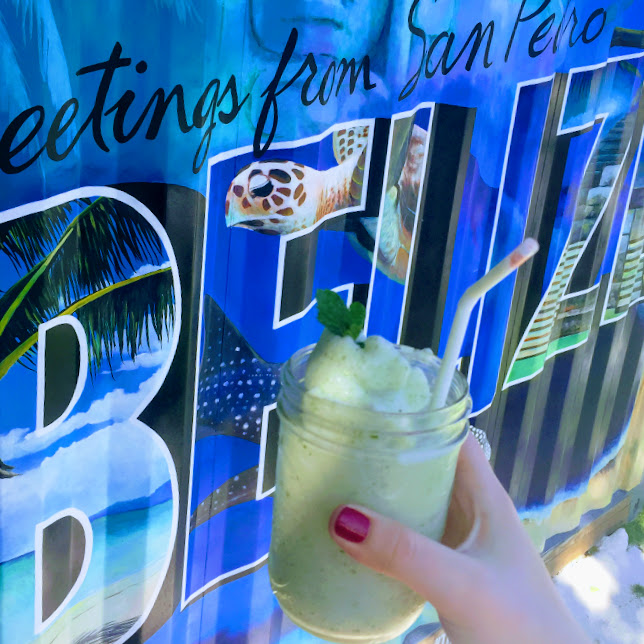 Belize mural and frozen coconut mojito, The Truck Stop