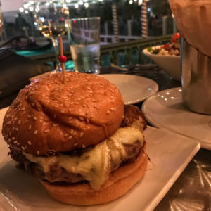 The Royale with Cheese burger, with robiola cheese, caramelized onions, grilled treviso, and parmesan-mascarpone cream, B&B Burger & Beer