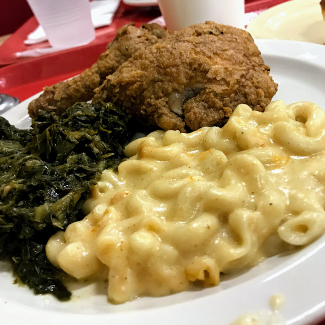 Meat-and-three with fried chicken, mac-n-cheese, and collard greens, Arnold's Country Kitchen