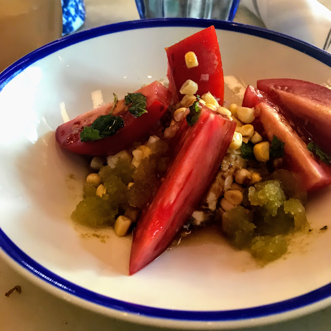 Heirloom tomato with burrata and lime granita, Cold Storage