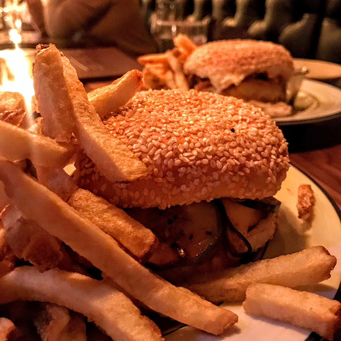 The Loyalist cheeseburger with onion 3 ways and fries, The Loyalist