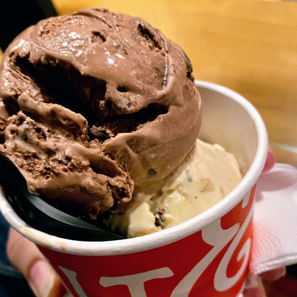 Chocolate gooey brownie and salted, malted cookie dough ice cream, Salt & Straw