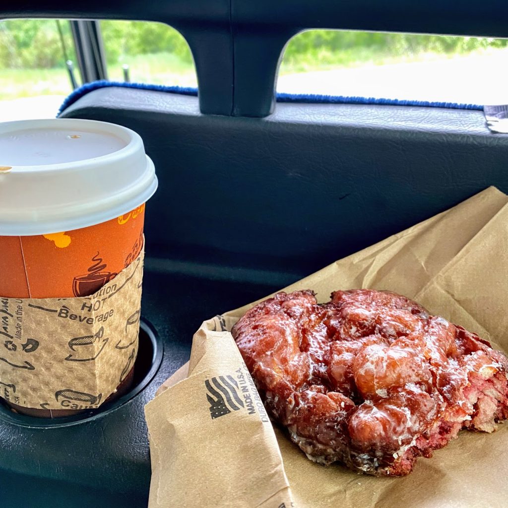 Raspberry fritter and dirty chai, Alpine Cafe and Bakery