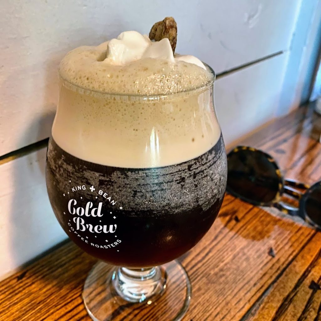 Maple pecan cold brew coffee with house-made sweet potato whipped cream, Nectar Farm Kitchen