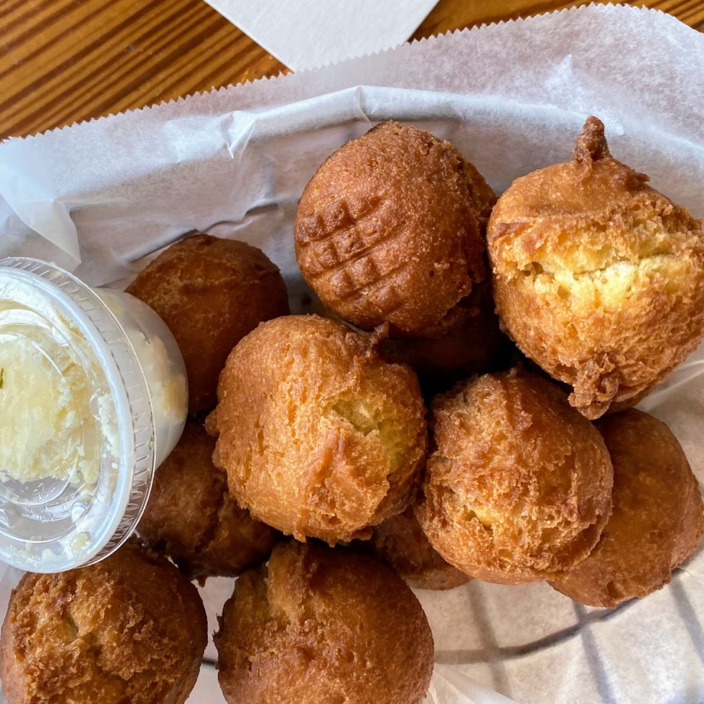 Jake's hushpuppies with homemade honey butter, The Salty Dog Cafe